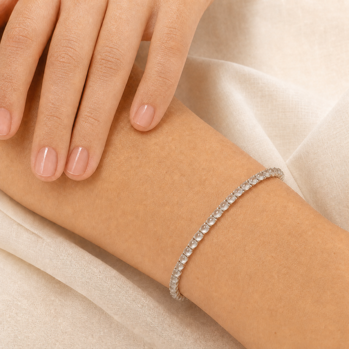JADENCE LINE — ICE JADEITE TENNIS BRACELET IN 18K WHITE GOLD